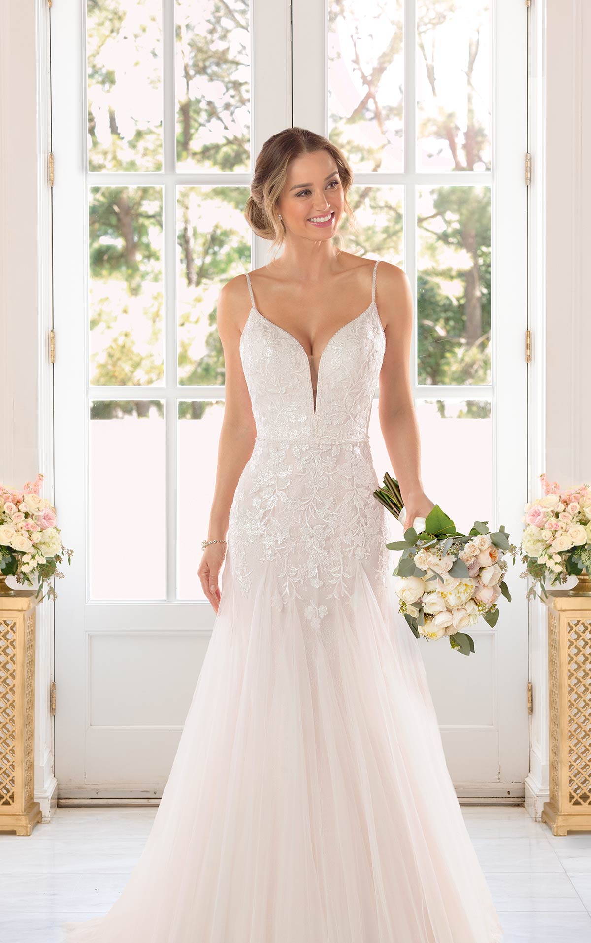 Shimmering A-line Wedding Dress with Floral Pattern and Voluminous Skirt -  Stella York Wedding Dresses